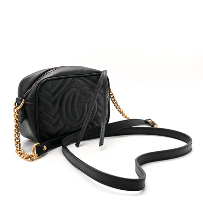 Gucci Calfskin Matelasse Mini GG Marmont Chain Shoulder Bag Black 3 of 10