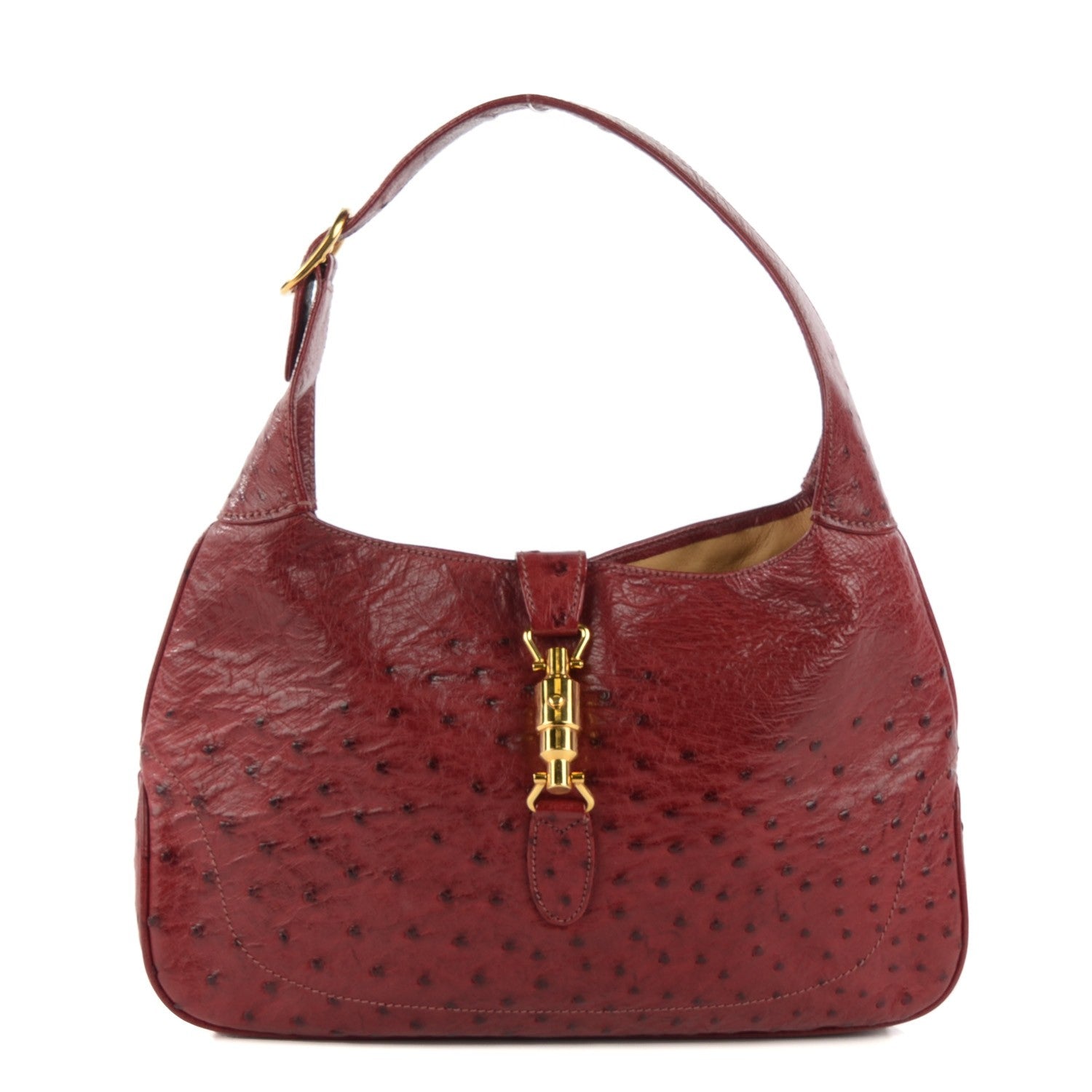 Gucci Ostrich Jackie Medium Shoulder Hobo Red 1 of 9