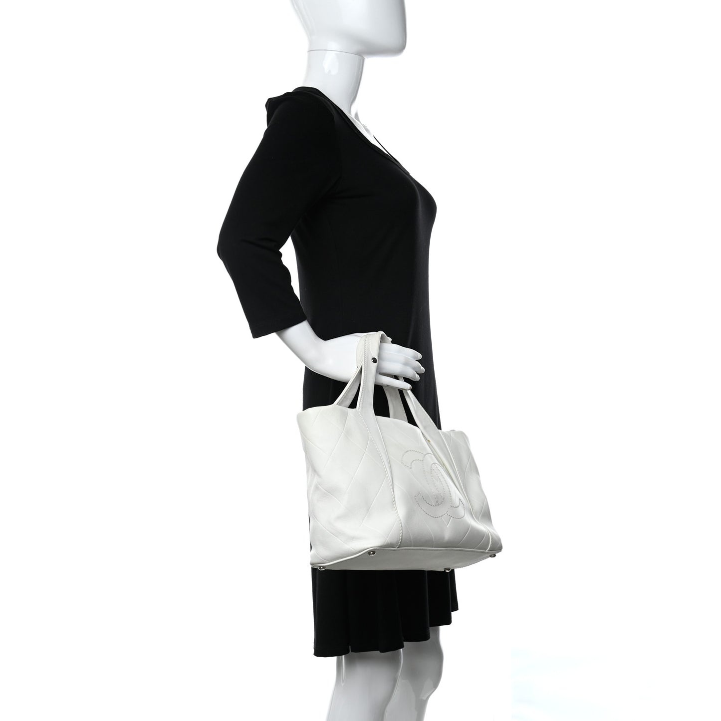 Calfskin CC Chevron All Day Long Tote White