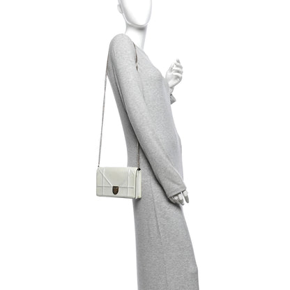 Christian Dior Patent Micro-Cannage Diorama Wallet on Chain Pouch Metallic White 2 of 9