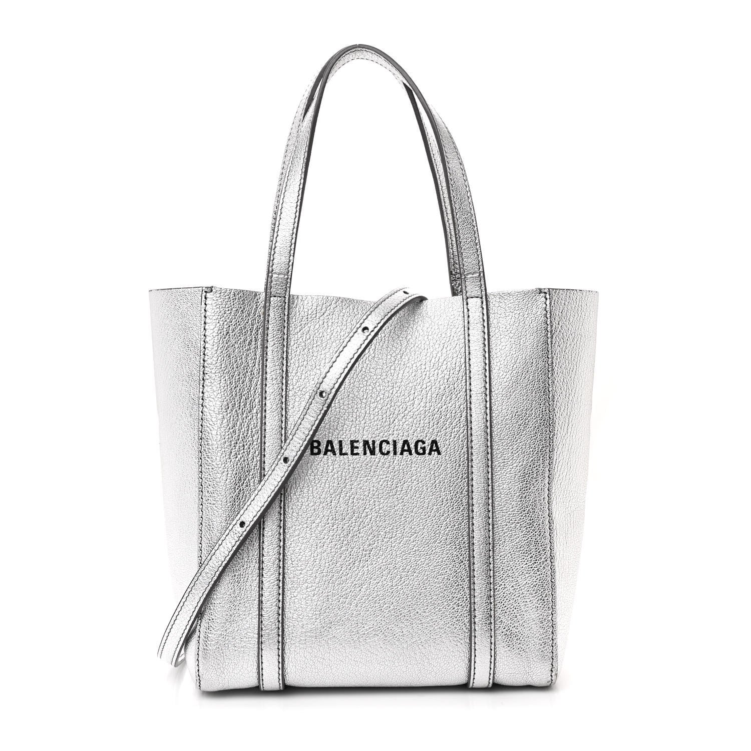 Balenciaga Metallic Goatskin Logo XXS Everyday Tote Argent Black 1 of 12