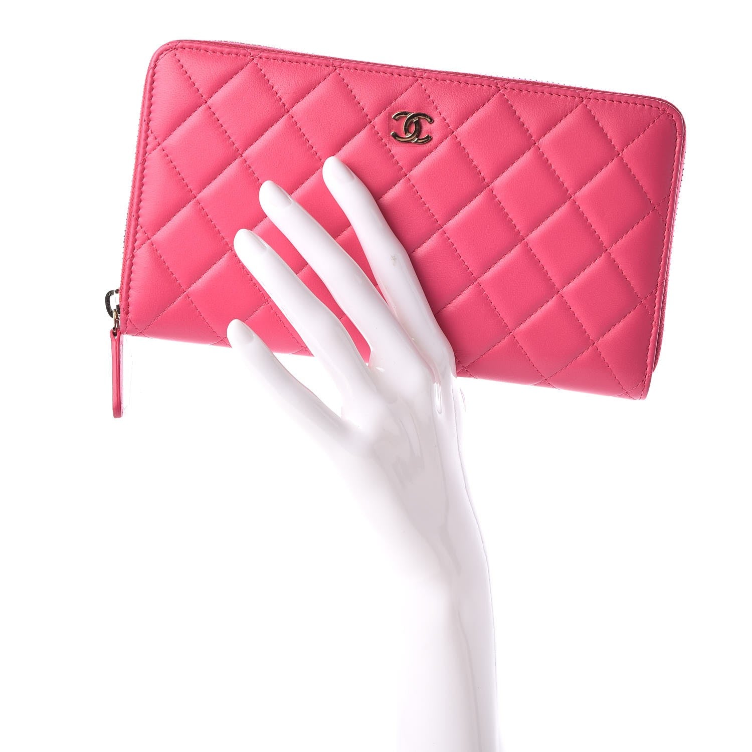 Chanel Lambskin Quilted Large Zip Around Organizer Wallet Fuchsia 2 of 8