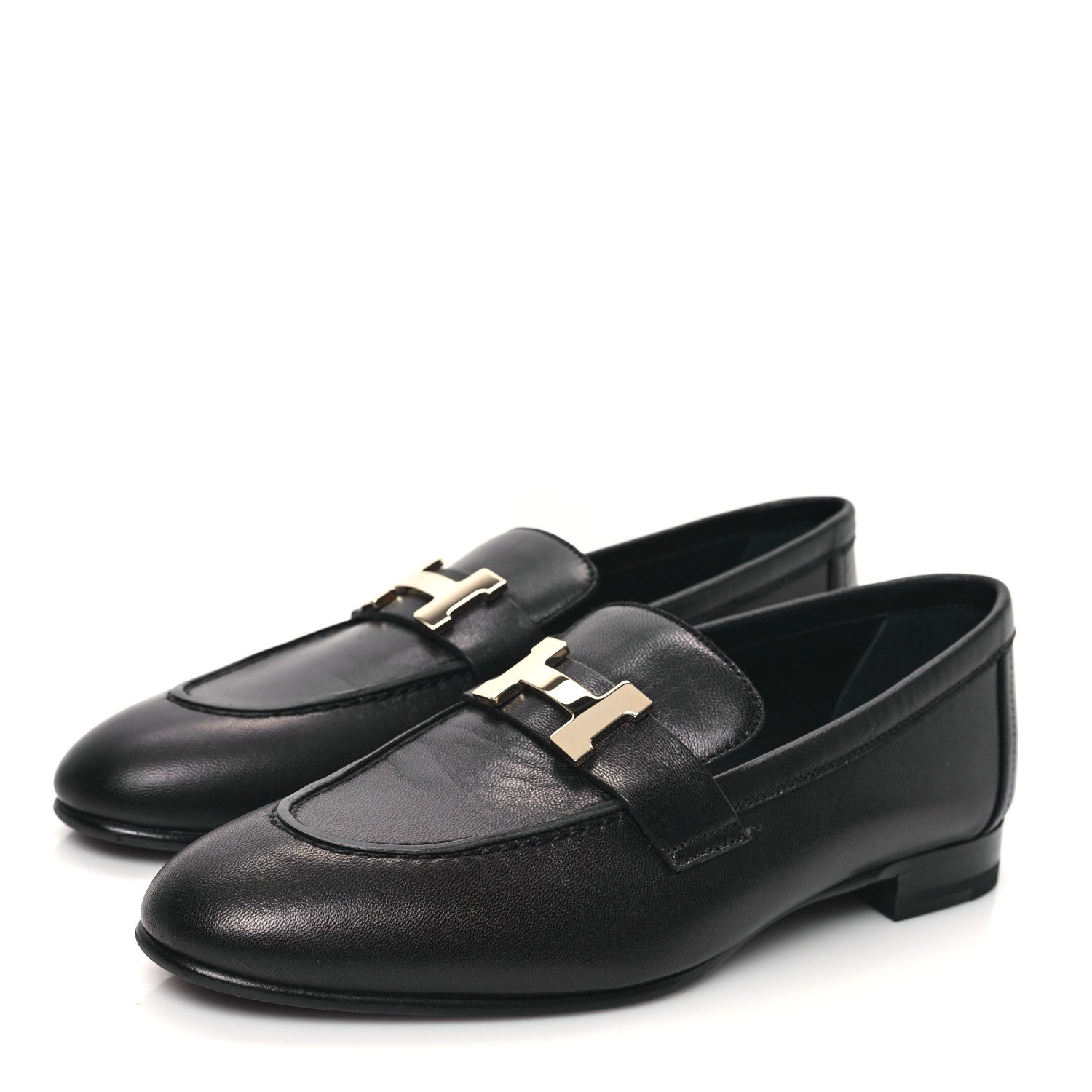 Hermes Goatskin Womens Paris Loafers 36 Black 3 of 9