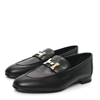 Hermes Goatskin Womens Paris Loafers 36 Black 3 of 9