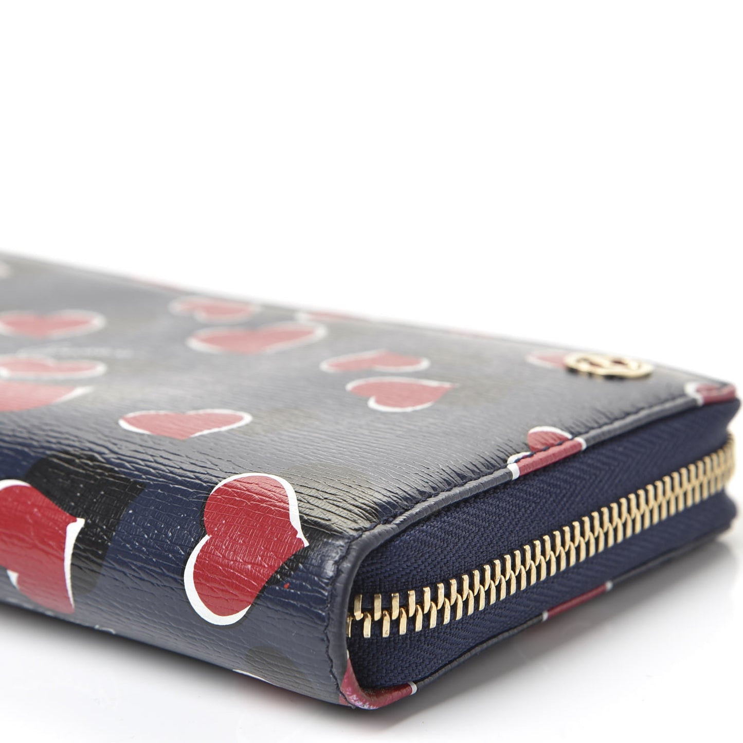 Calfskin Heartbeat Print Zip Around Wallet Blue
