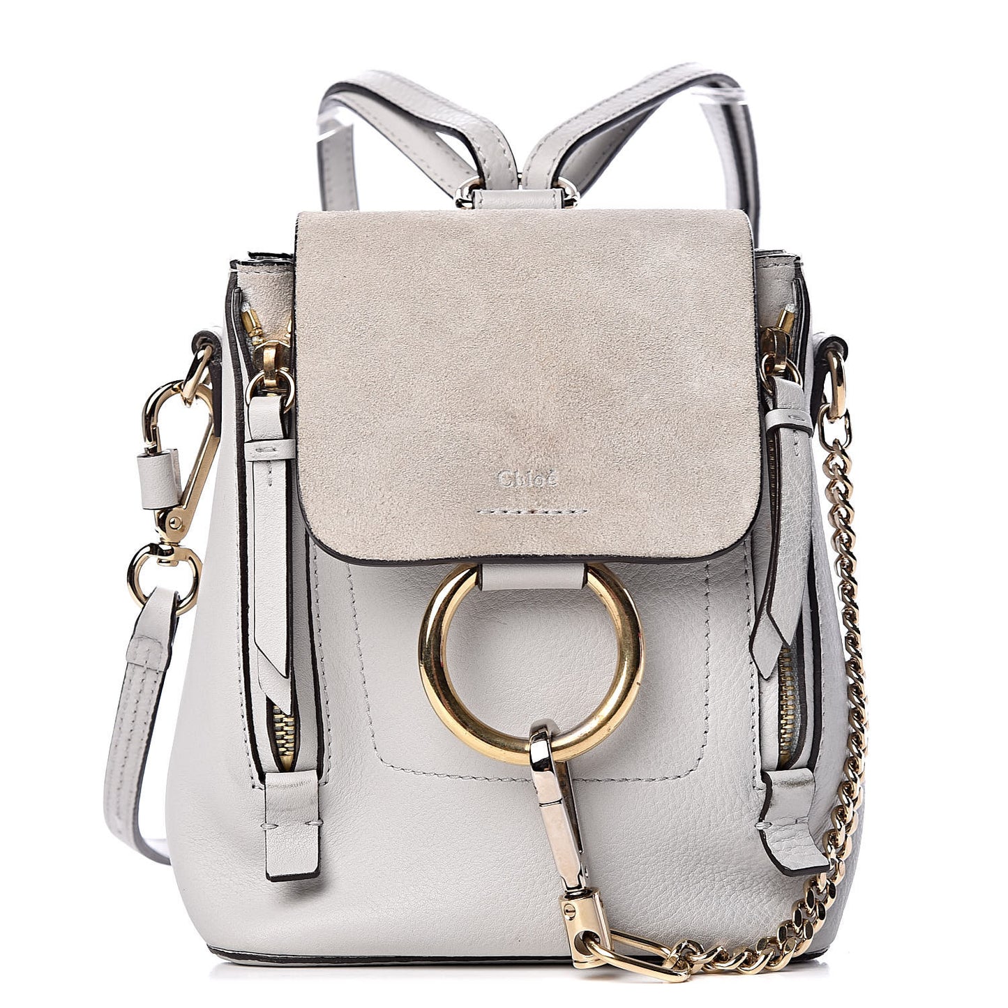 Suede Calfskin Mini Faye Backpack Airy Grey