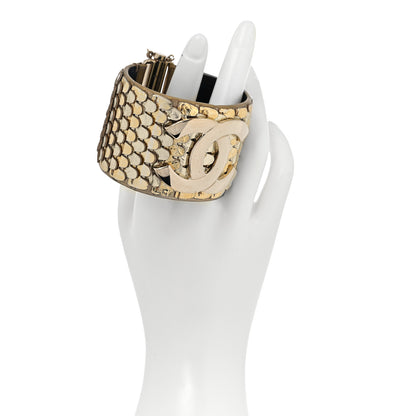 Chanel Metallic Calfskin Scale CC Cuff Bracelet Gold 2 of 5