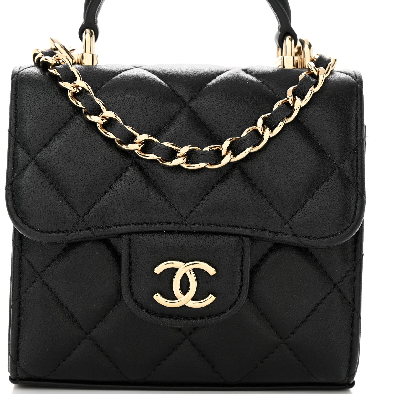 Chanel Lambskin Quilted Top Handle Flap Clutch With Chain Black 8 of 13