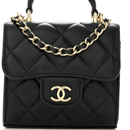Chanel Lambskin Quilted Top Handle Flap Clutch With Chain Black 8 of 13