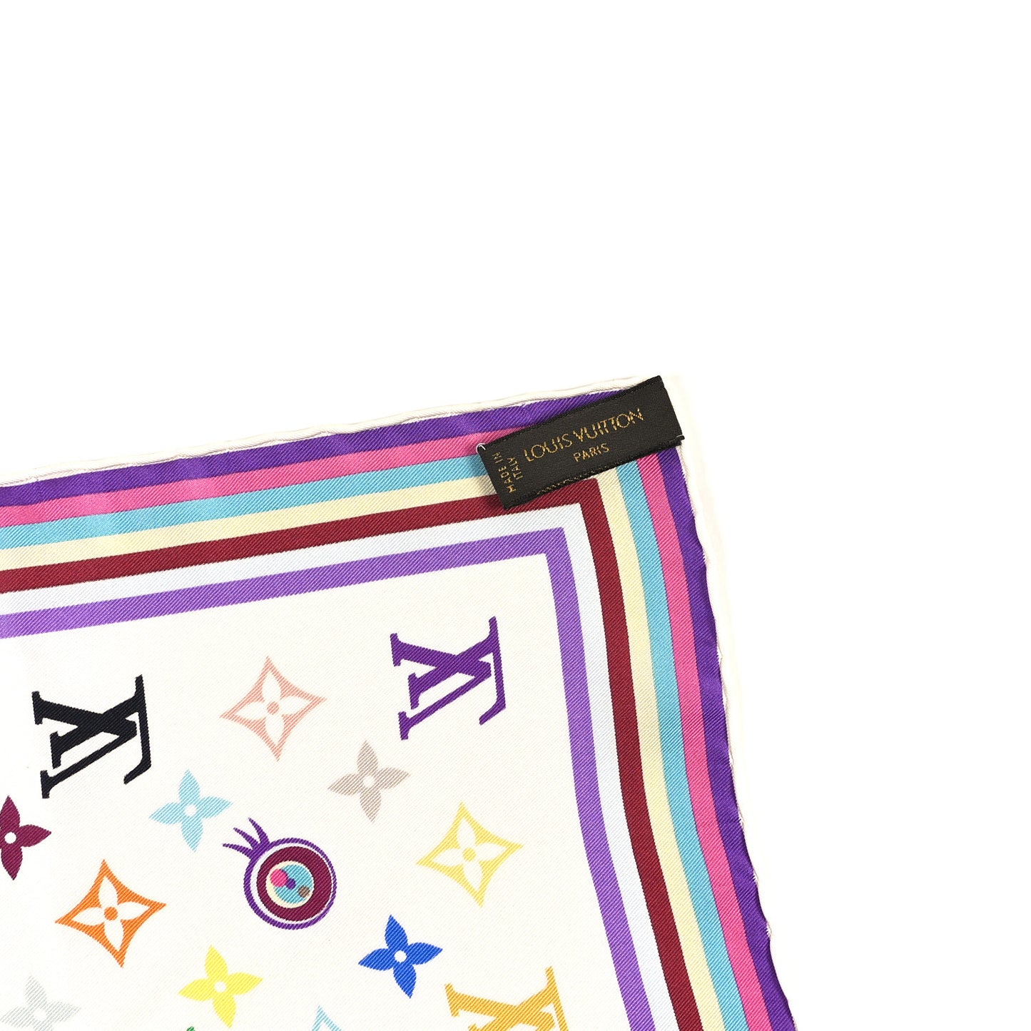 Silk Multicolor Eye Love Scarf White