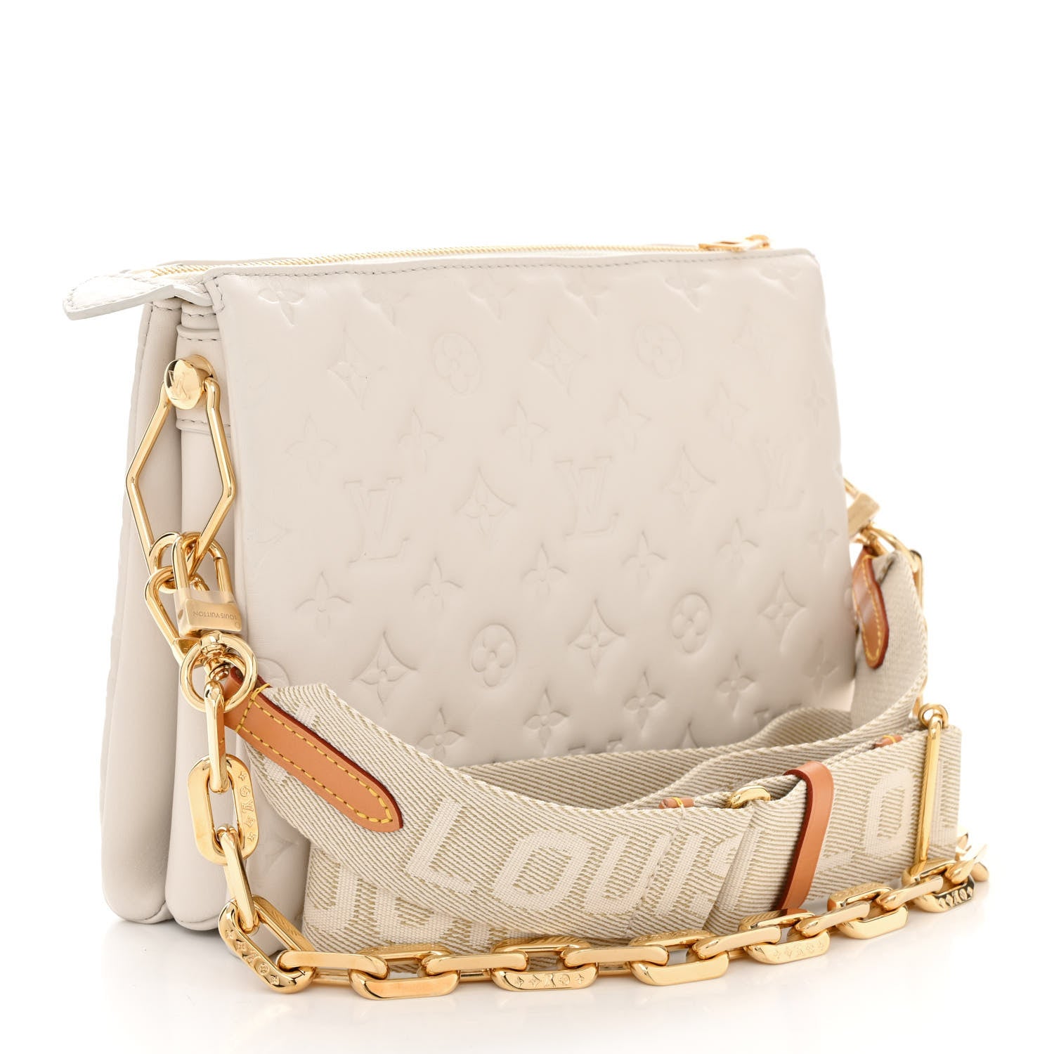 Louis Vuitton Lambskin Embossed Monogram Coussin PM Beige Cream 3 of 10