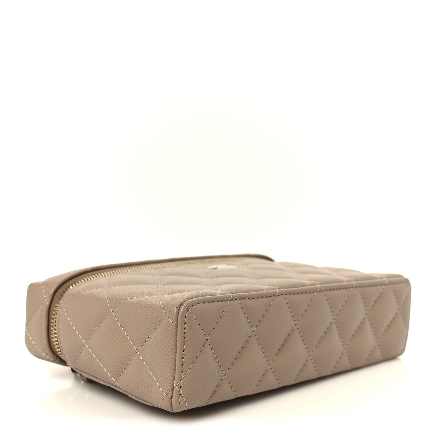 Caviar Quilted Top Handle Slim Vanity With Chain Dark Beige