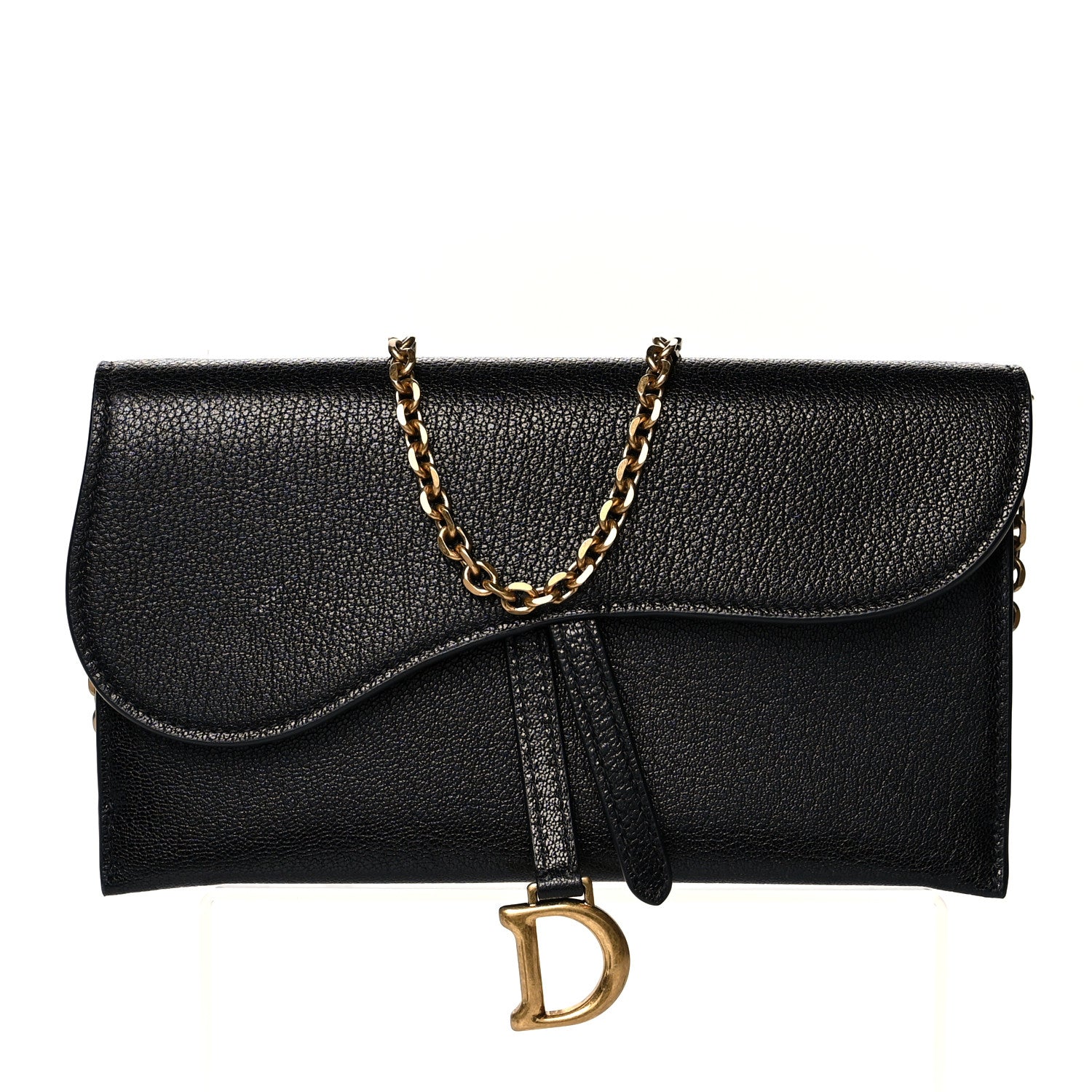 Christian Dior Grained Calfskin Saddle Chain Wallet Pouch Black 3 of 11