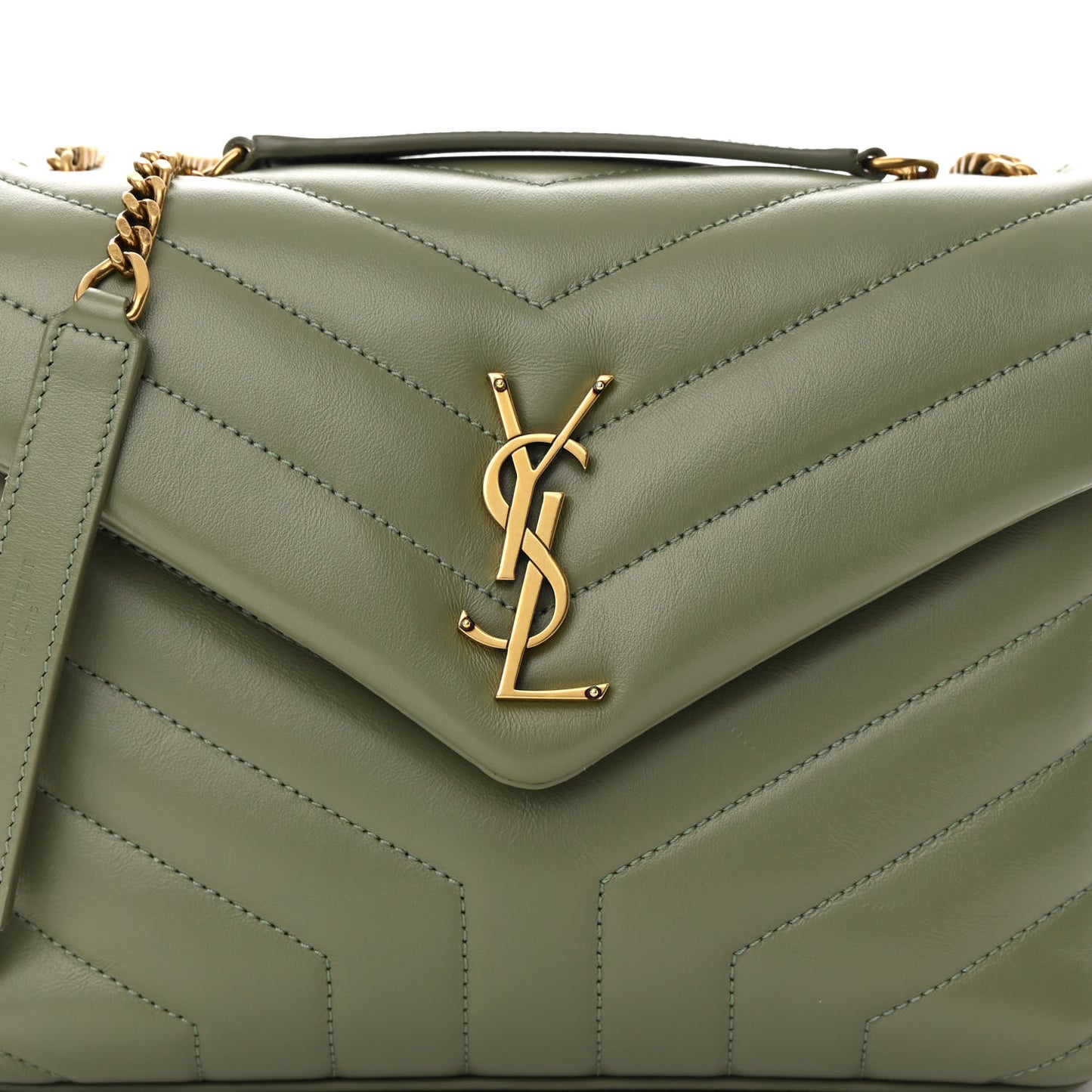 Calfskin Y Quilted Monogram Small Loulou Chain Satchel Light Sage