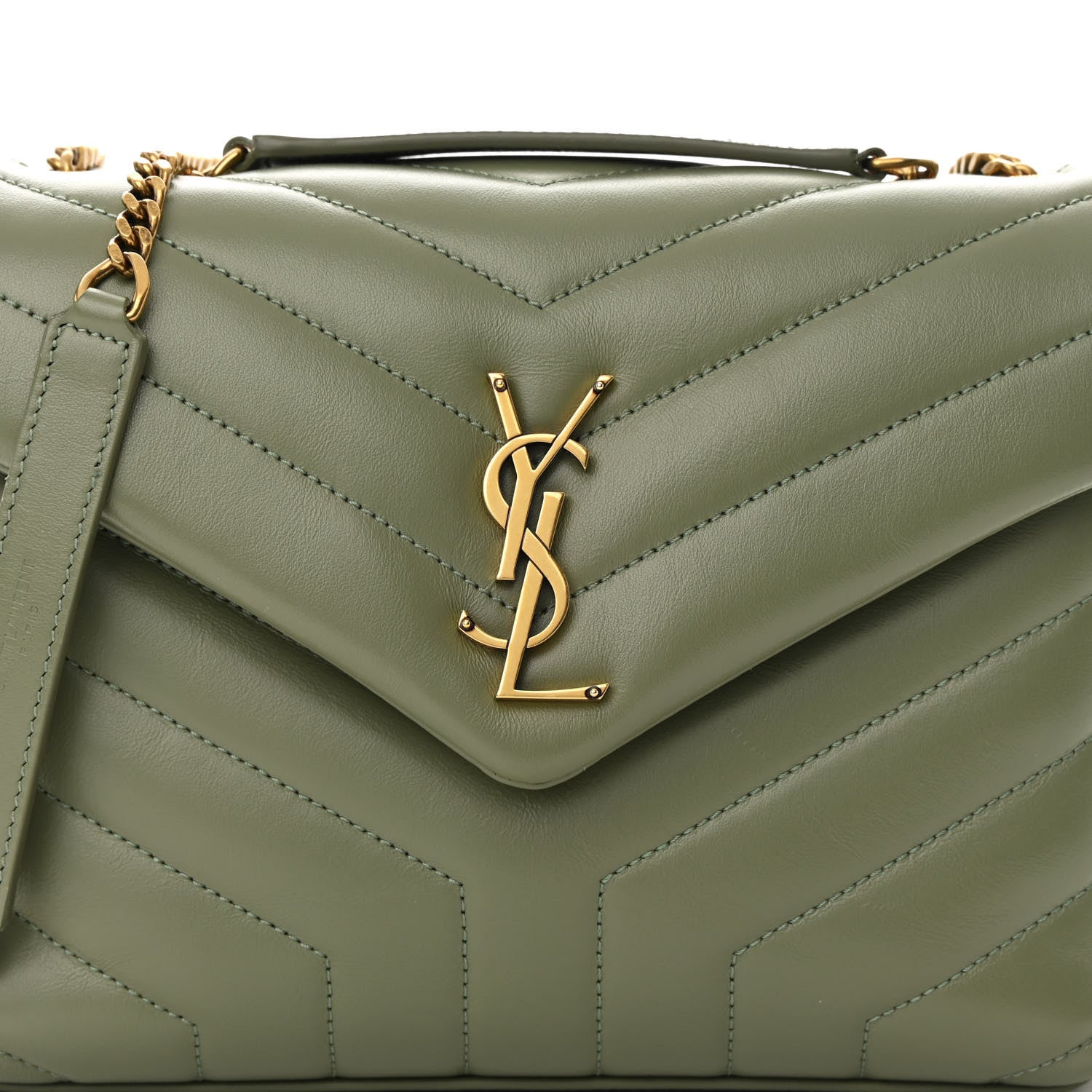 Saint Laurent Calfskin Y Quilted Monogram Small Loulou Chain Satchel Light Sage 8 of 13