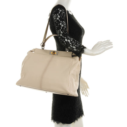Fendi Goatskin Zucca Large Peekaboo Iconic Satchel Latte Tobacco Moro 2 of 9