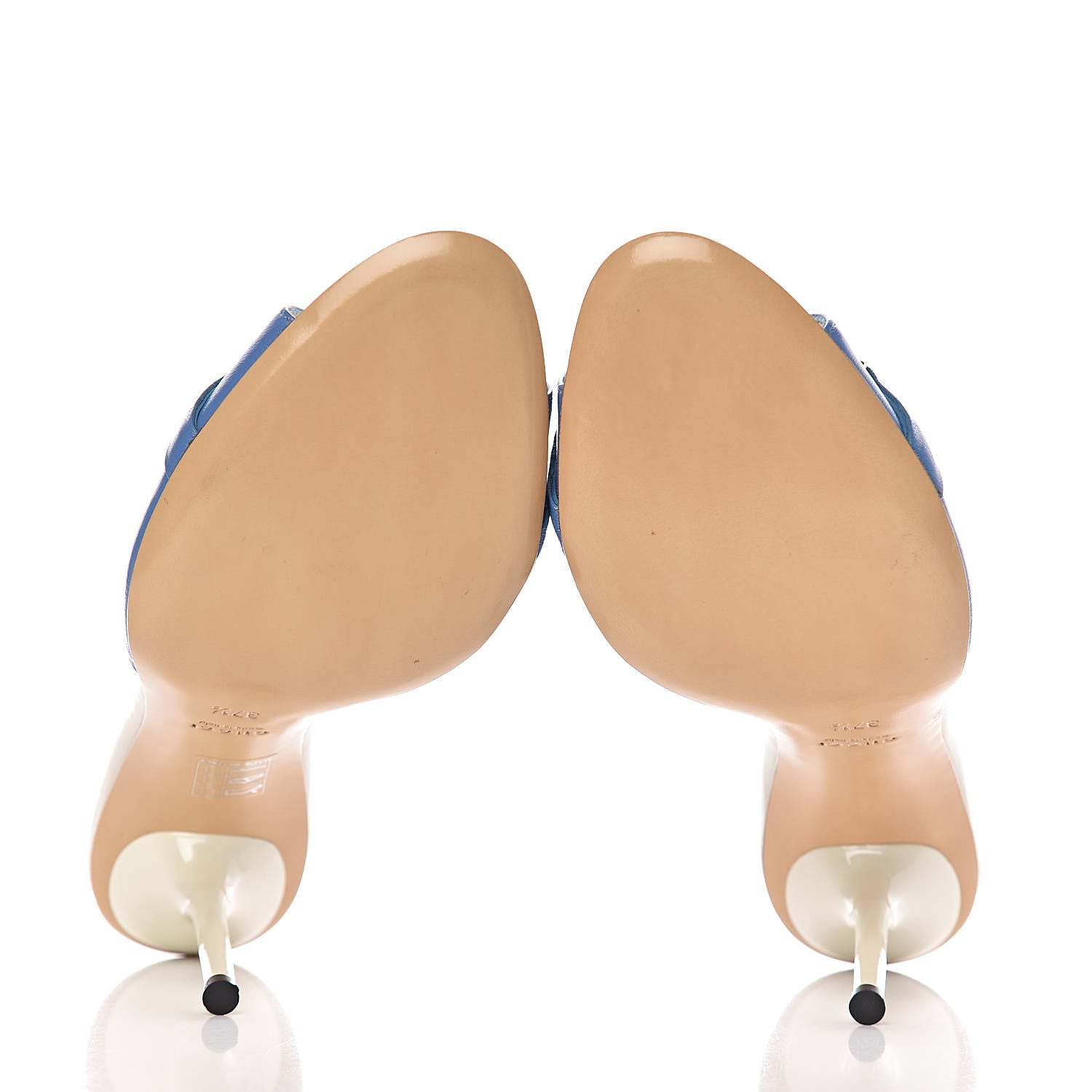 Gucci Malaga Kid Horsebit High Heel Slide Sandals 37.5 Light Splash 7 of 10