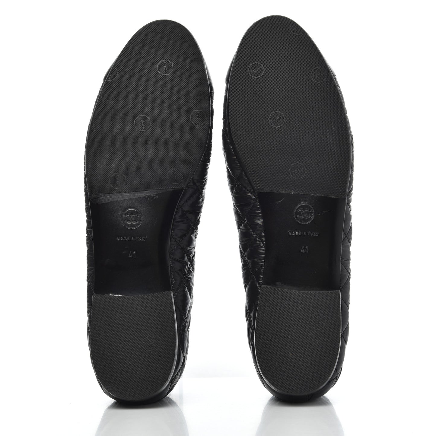 Nylon Quilted Cap Toe Ballerina Flats 41 Black