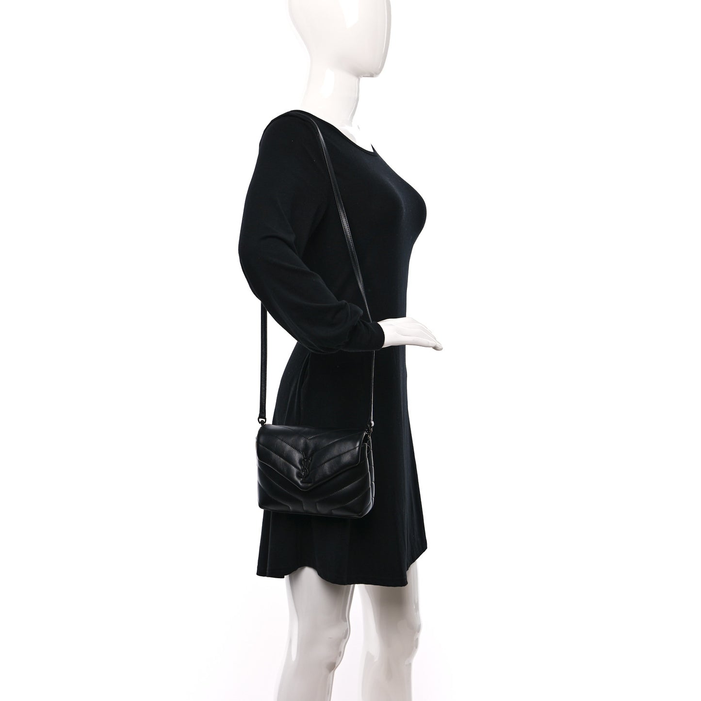 Calfskin Y Quilted Monogram Monochrome Toy Loulou Crossbody Bag Black