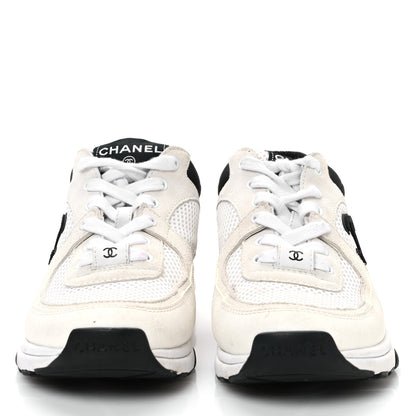 Chanel Mesh Suede Calfskin Grained Calfskin Womens CC Sneakers  36 White Black 3 of 10