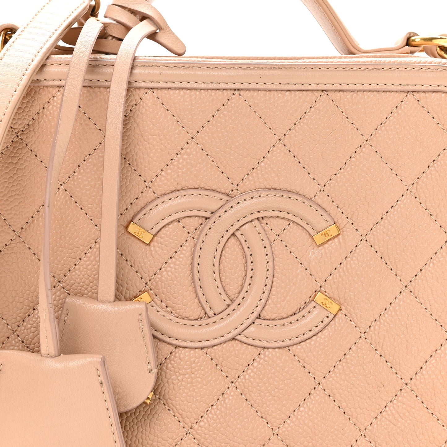 Caviar Quilted Medium CC Filigree Vanity Case Beige