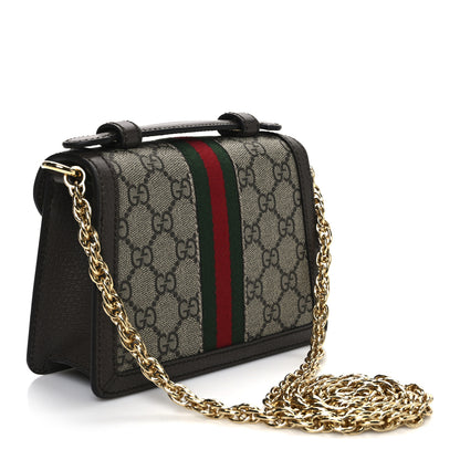 Gucci GG Supreme Monogram Textured Dollar Calfskin Web Mini Ophidia Padlock Top Handle Chain Shoulder Bag Beige Ebony New Acero 3 of 11