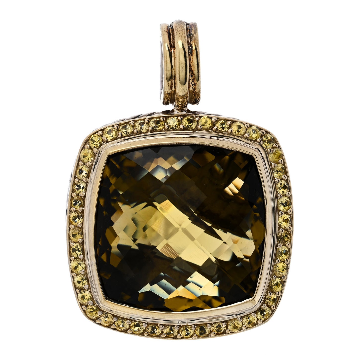 Sterling Silver 18K Yellow Gold Yellow Sapphire Lemon Citrine 20mm Albion Enhancer Pendant