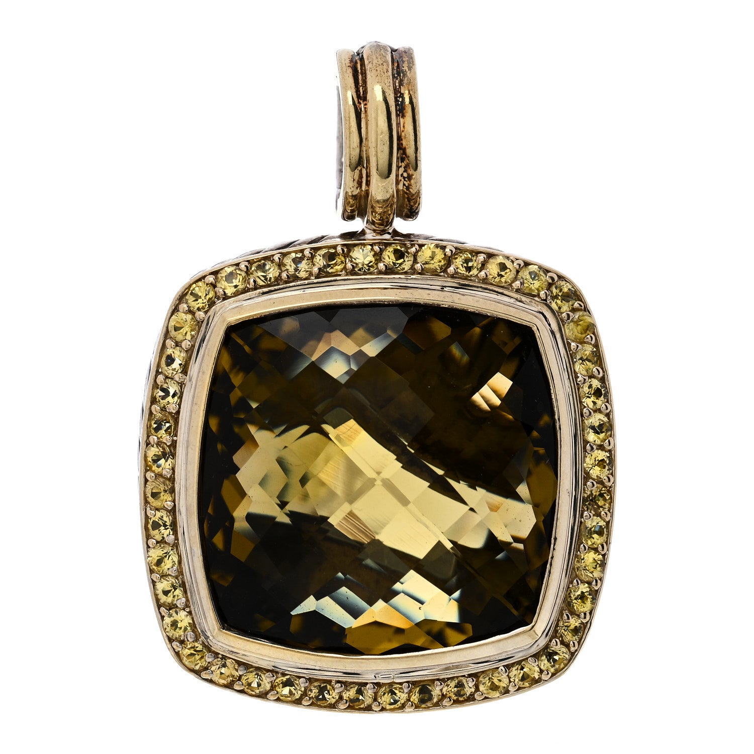 David Yurman Sterling Silver 18K Yellow Gold Yellow Sapphire Lemon Citrine 20mm Albion Enhancer Pendant 1 of 4