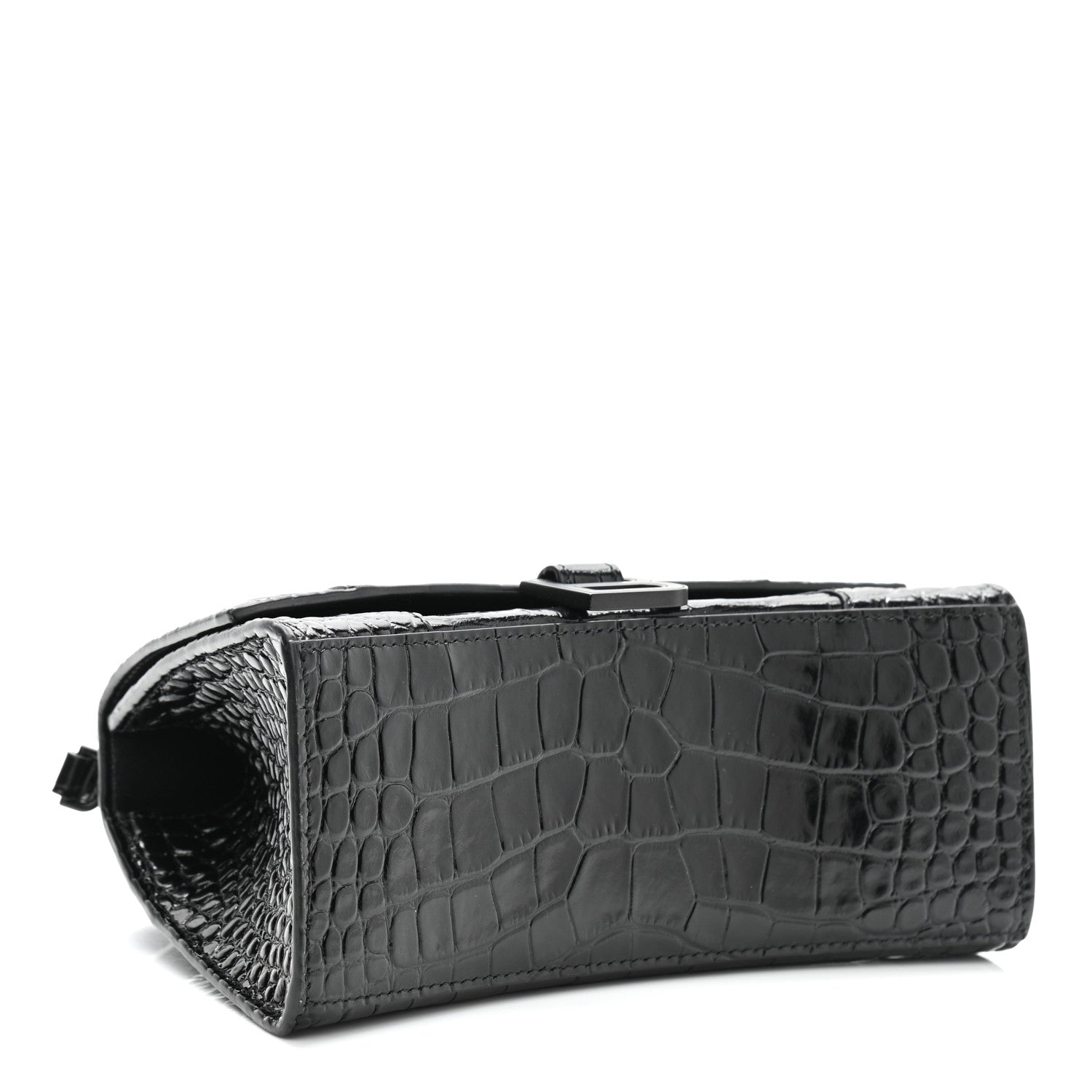 Balenciaga Shiny Calfskin Monochrome Crocodile Embossed Small Hourglass Top Handle Bag Black 4 of 11