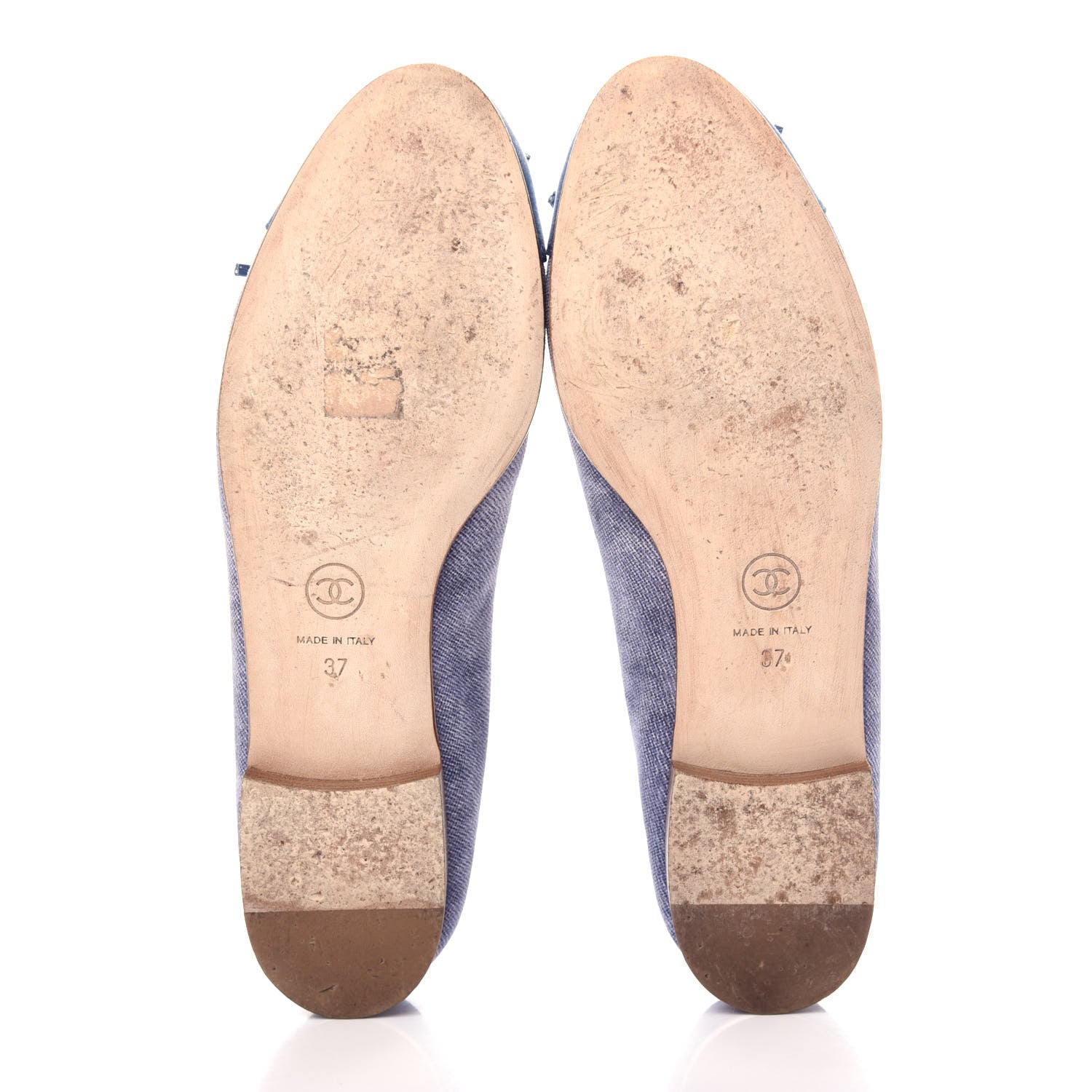 Chanel Satin Denim Goatskin CC Cap Toe Ballerina Flats 37 Blue 6 of 10