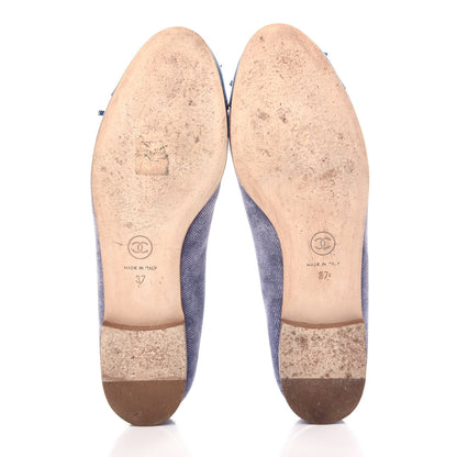 Chanel Satin Denim Goatskin CC Cap Toe Ballerina Flats 37 Blue 6 of 10