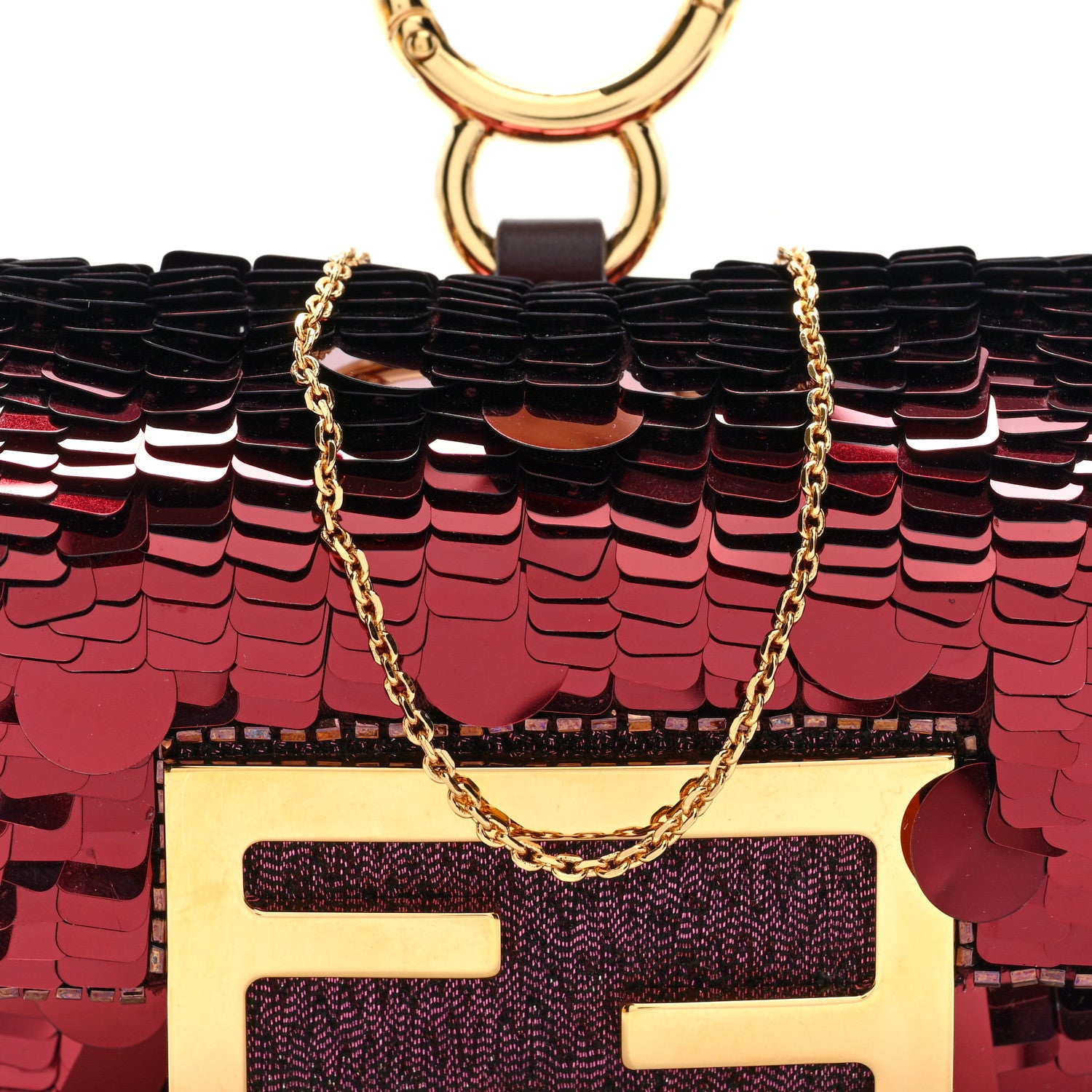 Fendi Sequin Paillettes Shiny Nappa Sex and the City Nano Maxi Buckle Baguette Charm Granata 8 of 11