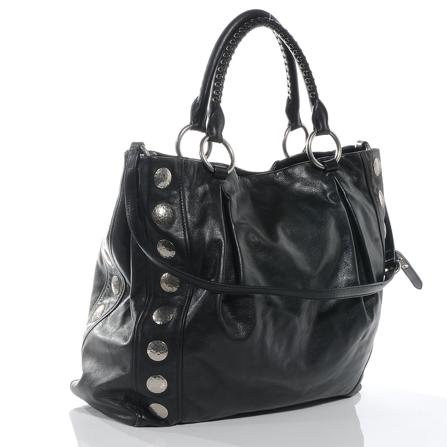 Soft Calfskin Hammered Stud Shopping Tote Nero
