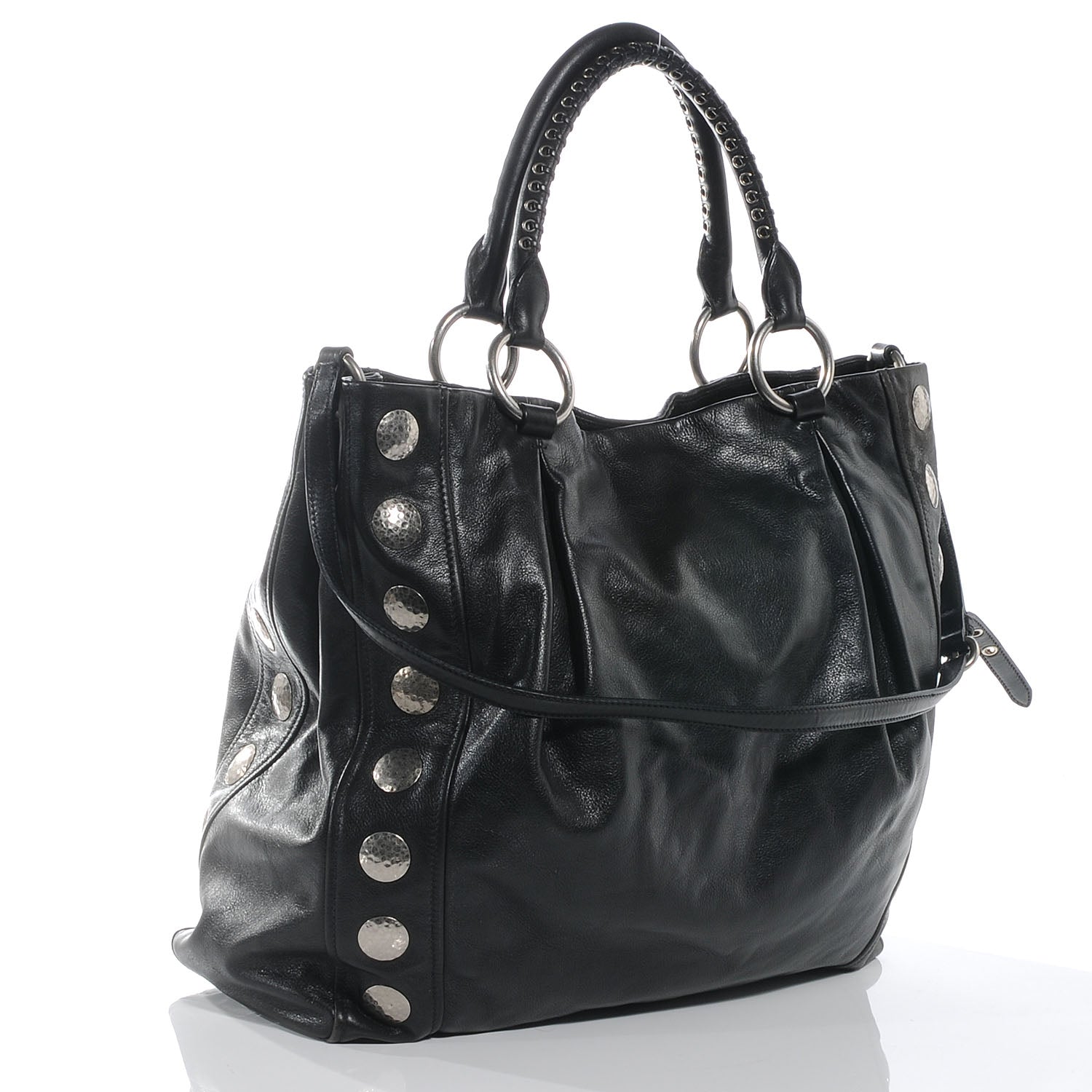 Miu Miu Soft Calfskin Hammered Stud Shopping Tote Nero 3 of 8