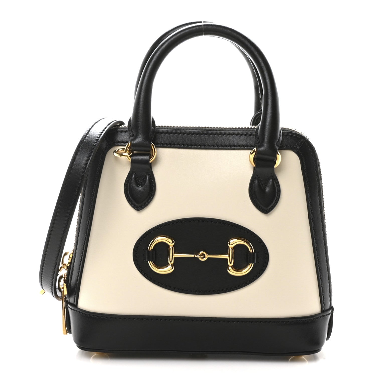 Gucci Boarded Plutone Calfskin Bi-Color Mini Horsebit 1955 Top Handle Bag Mystic White Black 1 of 10