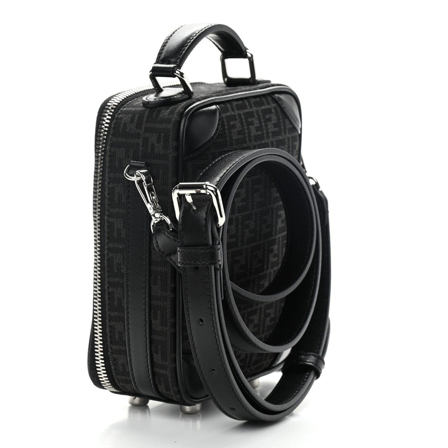 Recycled Fabric Jacquard Vitello Astro Micro FF Mini Trolley Bag Asfalto Black