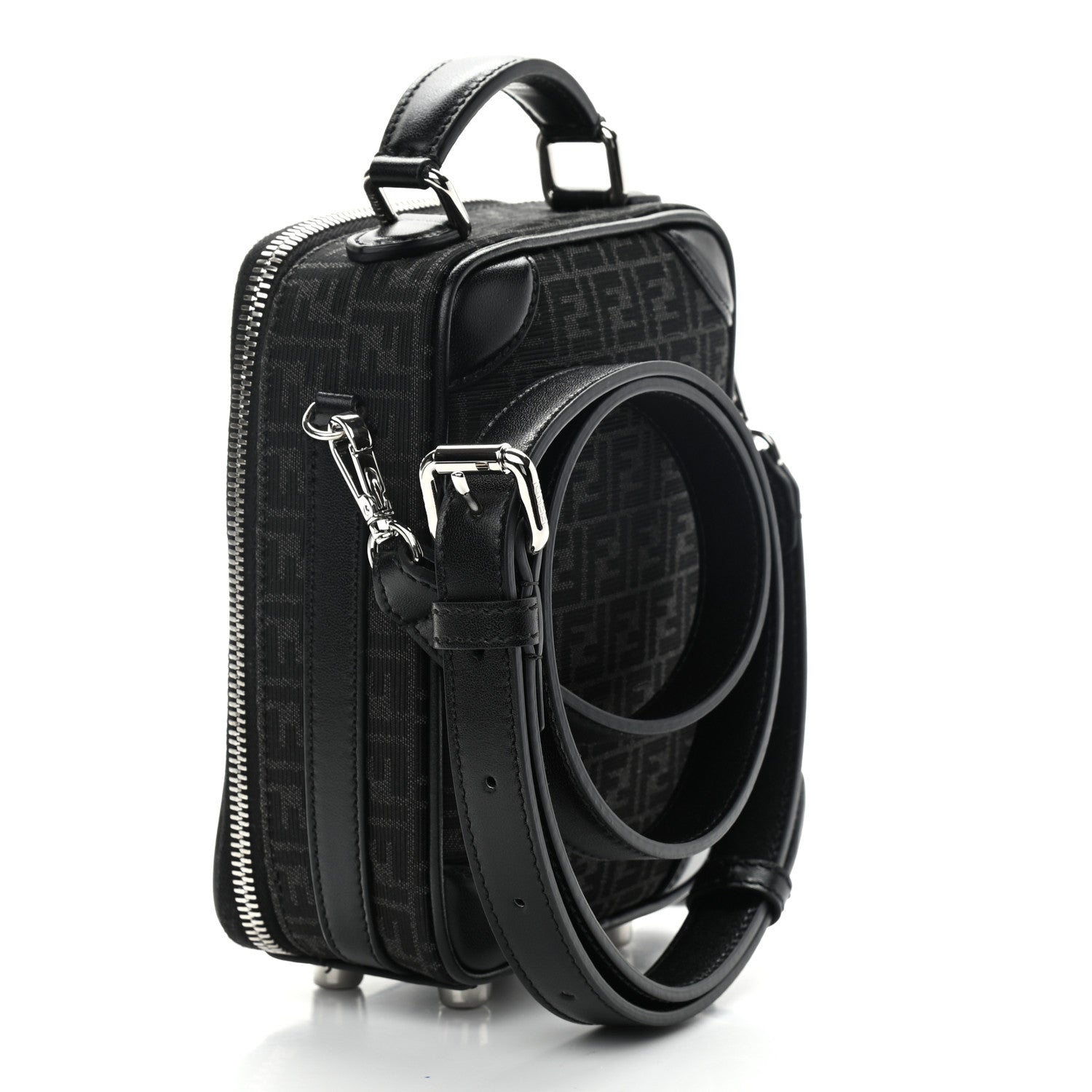 Fendi Recycled Fabric Jacquard Vitello Astro Micro FF Mini Trolley Bag Asfalto Black 3 of 11