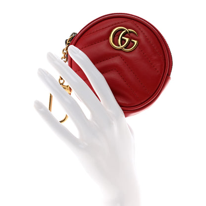 Gucci Calfskin Matelasse GG Marmont Round Coin Purse Hibiscus Red 2 of 9