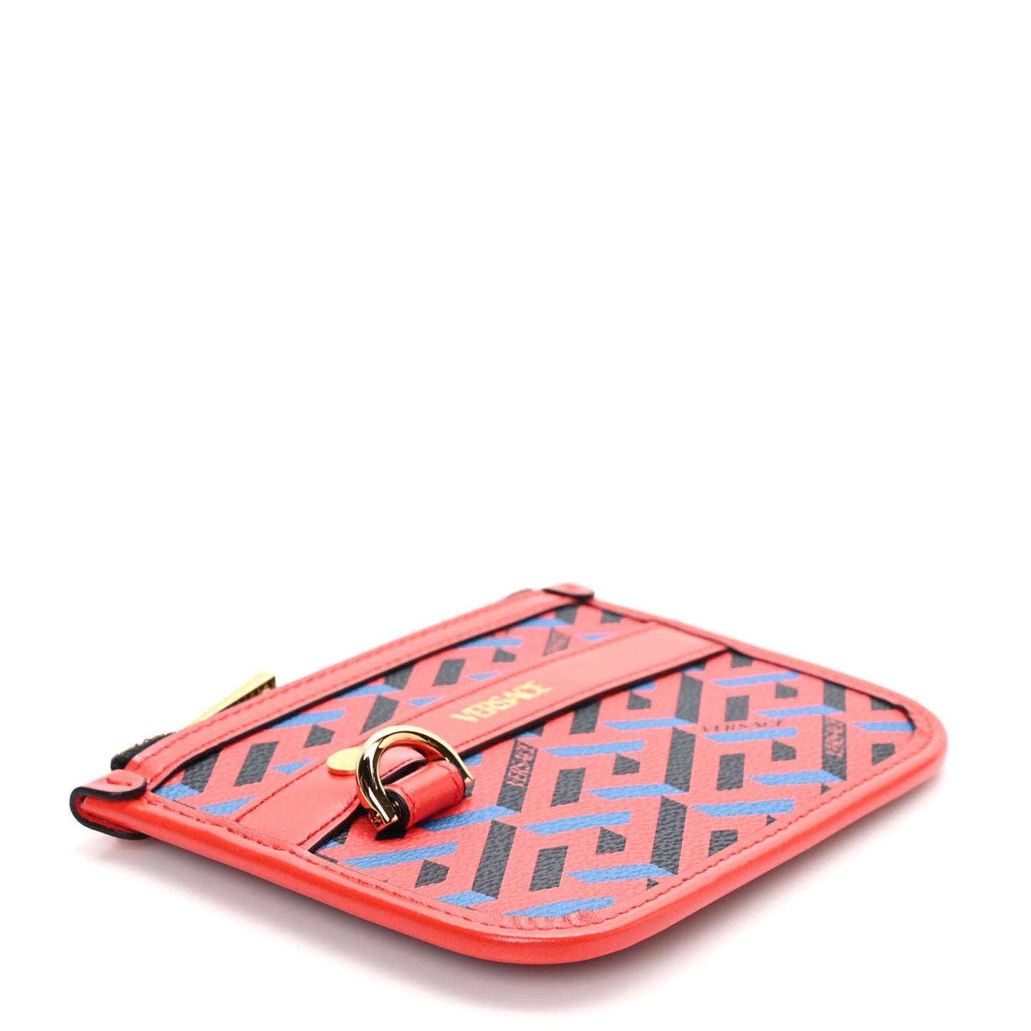 Coated Canvas Calfskin La Greca Modular Zip Pouch Blue Red