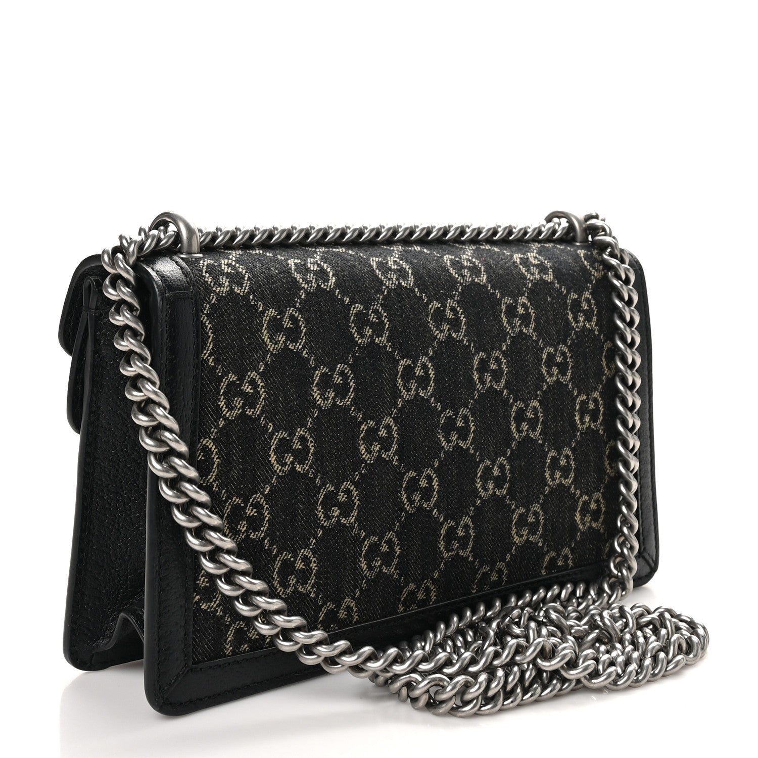 Gucci Jacquard Black Denim GG Monogram Textured Dollar Calfskin Small Dionysus Shoulder Bag Black Ivory 3 of 9