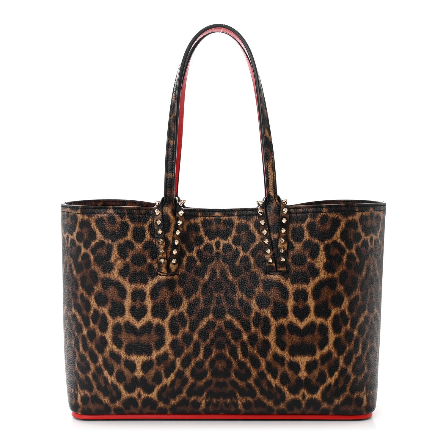Christian Louboutin Calfskin Leopard Print Spikes Small East West Cabata Tote Brown 1 of 11