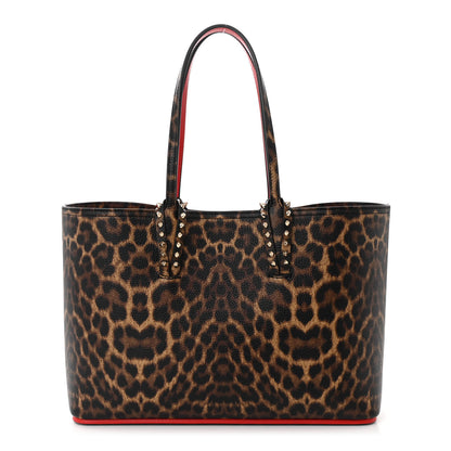 Christian Louboutin Calfskin Leopard Print Spikes Small East West Cabata Tote Brown 1 of 11