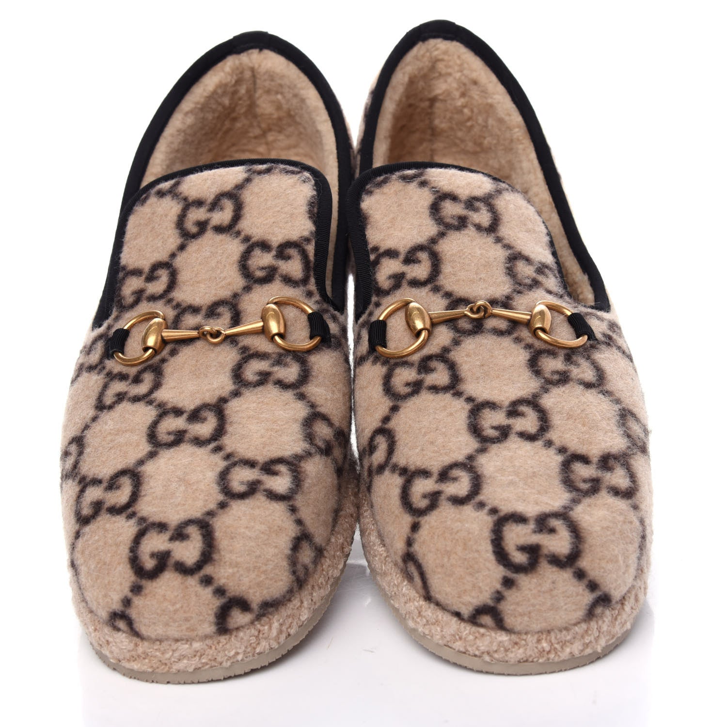 Gucci Covered Wool GG Monogram Mens Fria Horsebit Loafers 10.5 Beige Ebony Black Butterscotch 5 of 11