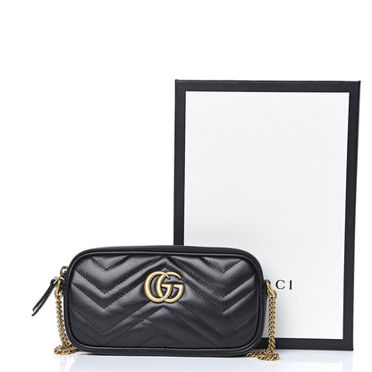 Gucci Calfskin Matelasse Mini GG Marmont Chain Crossbody Bag Black 11 of 11