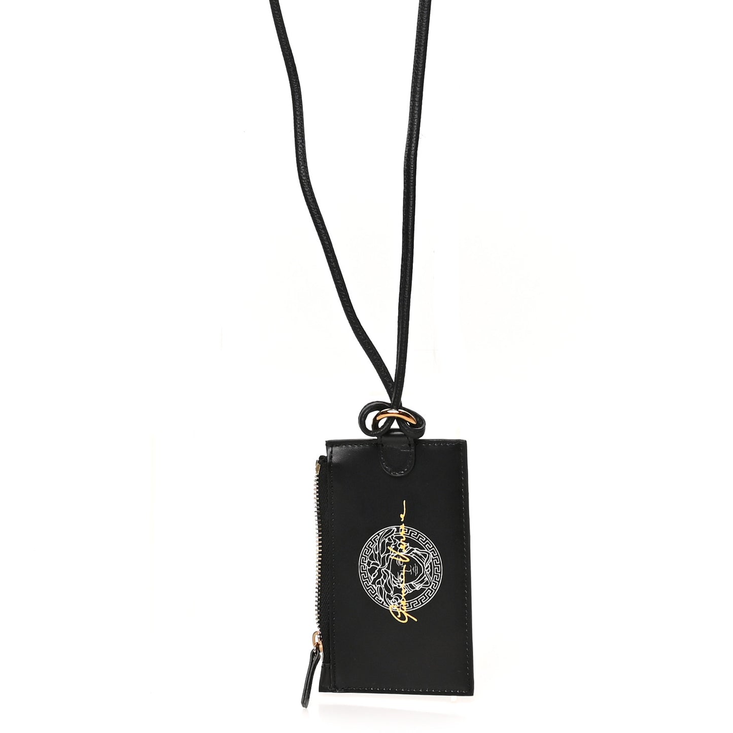 Calfskin Logo Medusa Lanyard Wallet Black