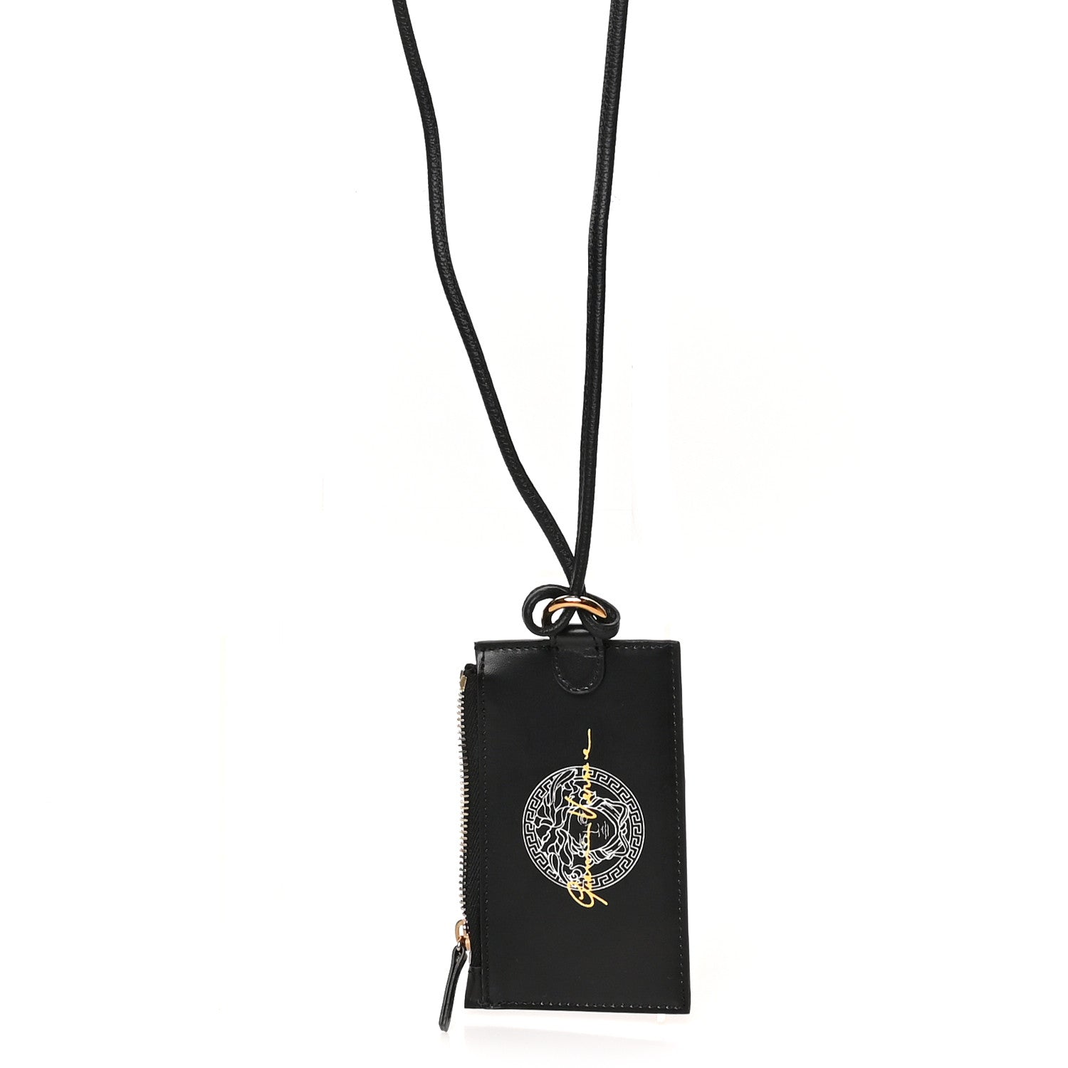 Versace Calfskin Logo Medusa Lanyard Wallet Black 1 of 6
