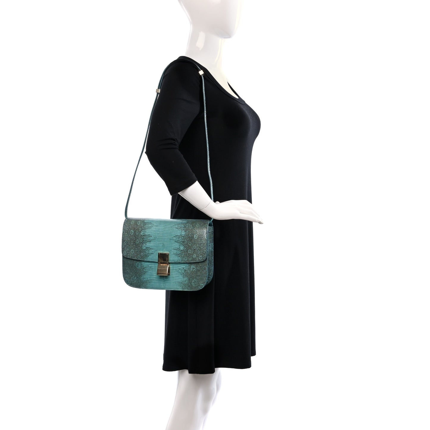 Lizard Medium Classic Box Flap Bag Antarctic