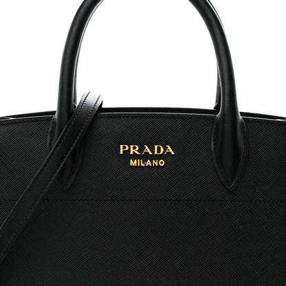 Prada Saffiano City Calfskin Mini Bibliothèque Top Handle Black White 10 of 13