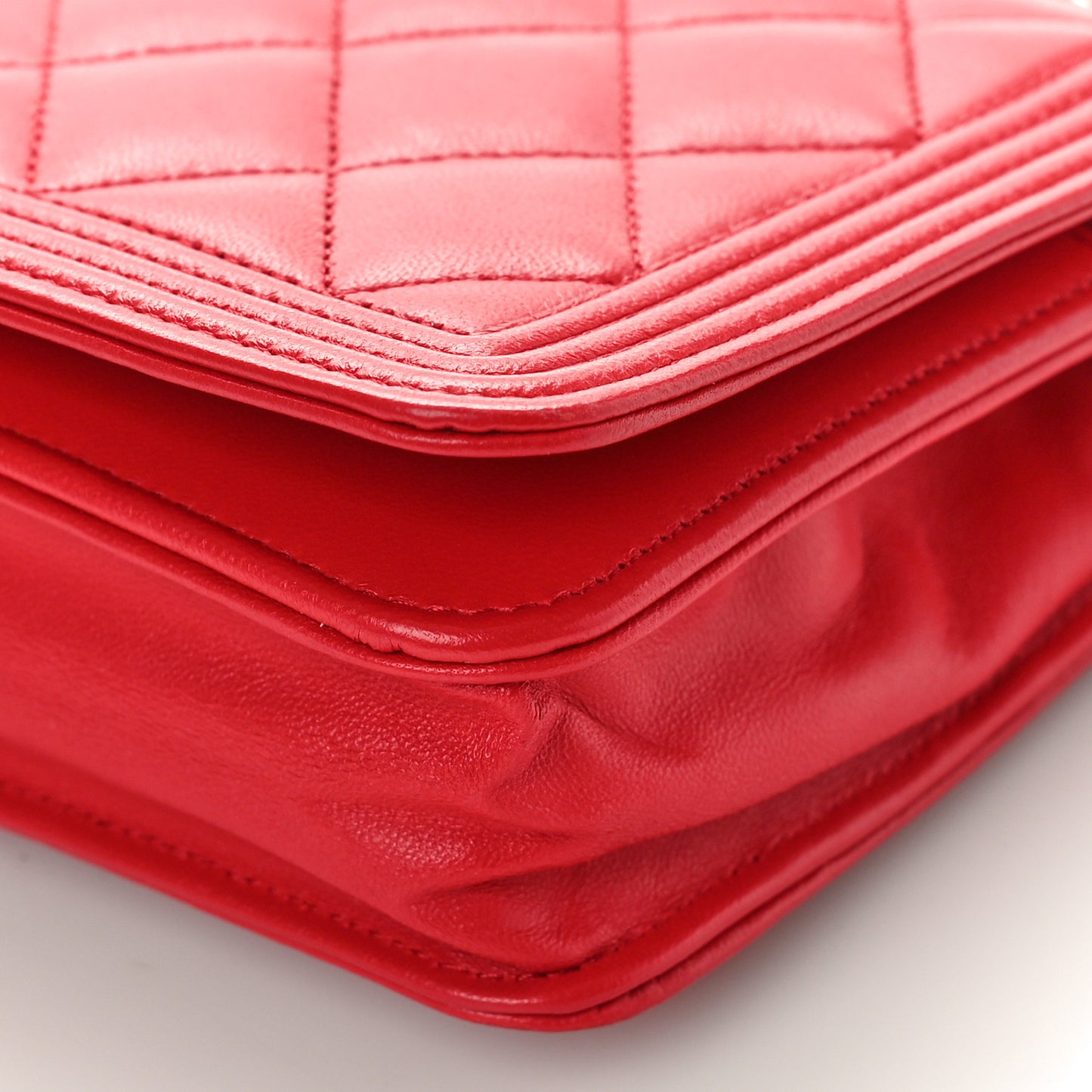 Lambskin Quilted Boy Wallet On Chain WOC Red