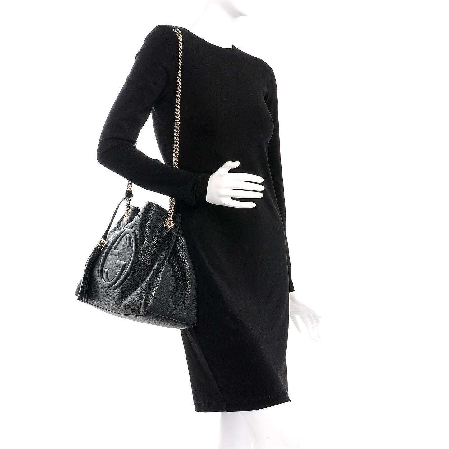 Pebbled Calfskin Medium Soho Chain Shoulder Bag Black